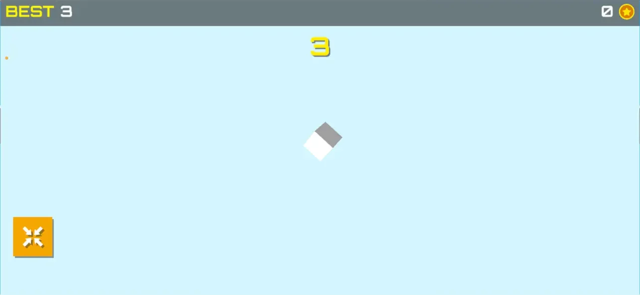 BL1NK in play, a small grey and white cube tumbling on a pale blue background, score 3