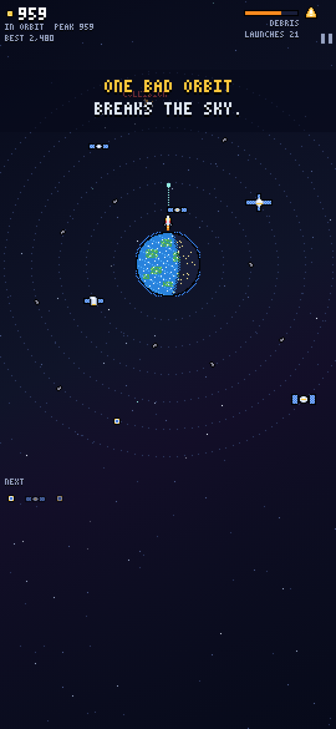 Kessler Sky with debris scattered across several orbits after a collision