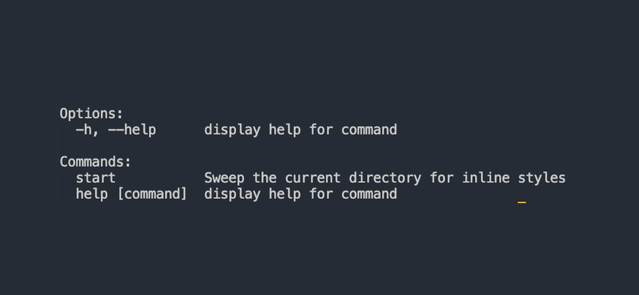 styleSweeper CLI tool screenshot showing detected inline styles